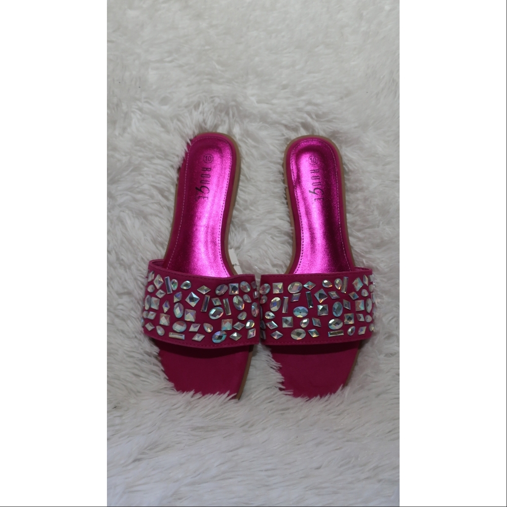 Pink Sandals with Silver Multicolor Embellishments